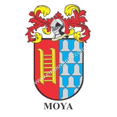 Heraldic keychain - MOYA - Personalized with surname, family crest and brief description of the genealogical origin.