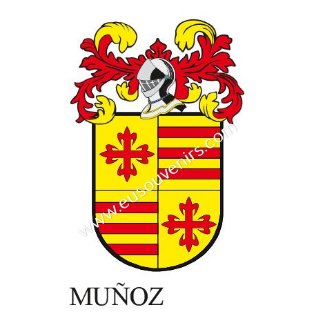 Porte-clés héraldique - MUÑOZ - Personnalisé avec le nom, l'écusson de la famille et une brève description de l'origine généalog