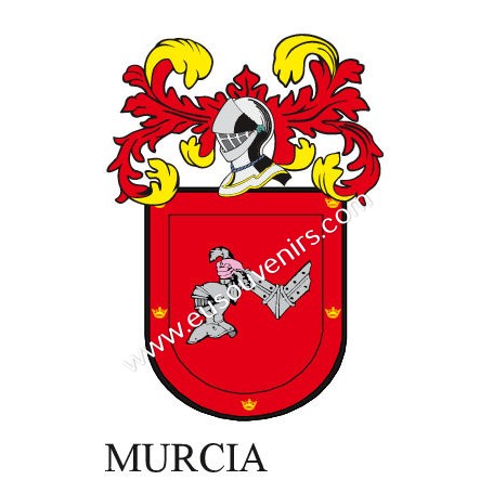 Llavero heráldico - MURCIA - Personalizado con apellido, escudo de la familia y breve descripción del origen genealógico.