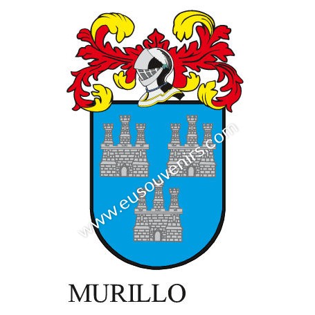 Llavero heráldico - MURILLO - Personalizado con apellido, escudo de la familia y breve descripción del origen genealógico.