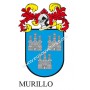 Heraldic keychain - MURILLO - Personalized with surname, family crest and brief description of the genealogical origin.