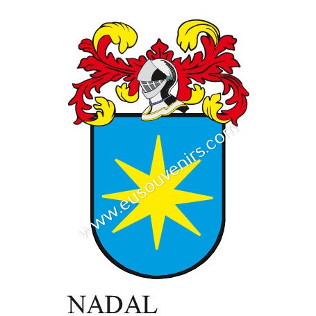 Llavero heráldico - NADAL - Personalizado con apellido, escudo de la familia y breve descripción del origen genealógico.