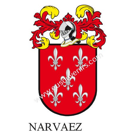 Porte-clés héraldique - NARVAEZ - Personnalisé avec le nom, l'écusson de la famille et une brève description de l'origine généal