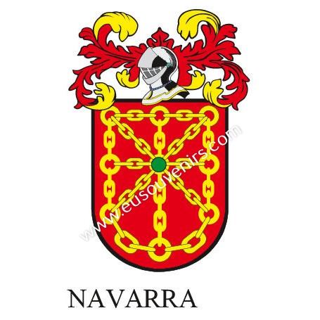 Porte-clés héraldique - NAVARRA - Personnalisé avec le nom, l'écusson de la famille et une brève description de l'origine généal