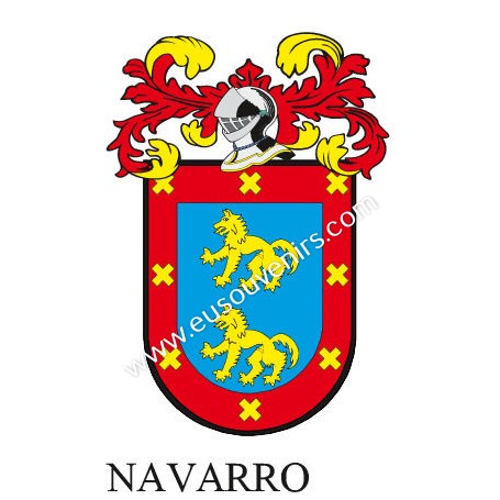 Heraldic keychain - NAVARRO - Personalized with surname, family crest and brief description of the genealogical origin.