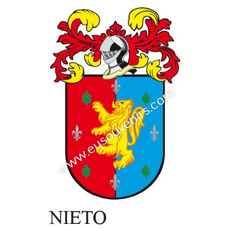 Heraldic keychain - NIETO - Personalized with surname, family crest and brief description of the genealogical origin.