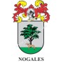 Heraldic keychain - NOGALES - Personalized with surname, family crest and brief description of the genealogical origin.