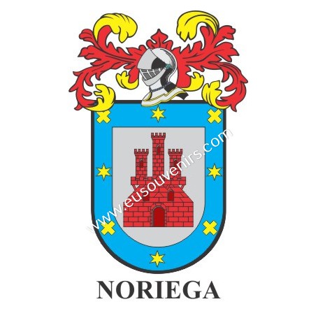 Porte-clés héraldique - NORIEGA - Personnalisé avec le nom, l'écusson de la famille et une brève description de l'origine généal