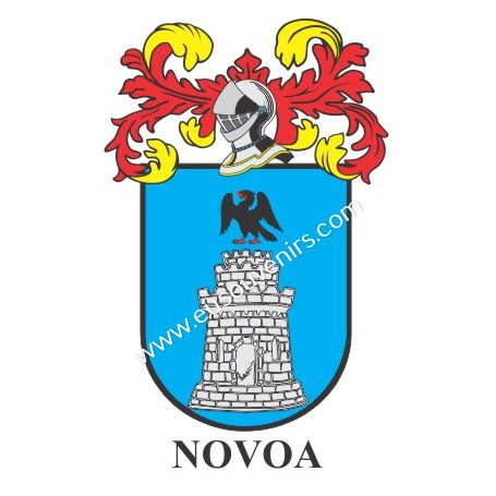 Heraldic keychain - NOVOA - Personalized with surname, family crest and brief description of the genealogical origin.