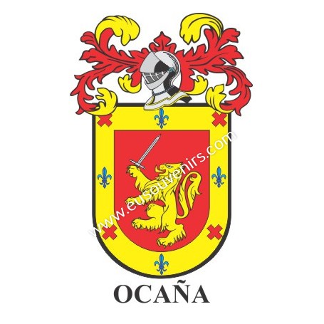 Porte-clés héraldique - OCAÑA - Personnalisé avec le nom, l'écusson de la famille et une brève description de l'origine généalog