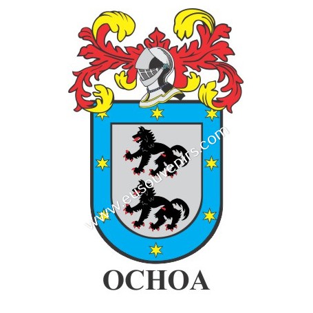 Llavero heráldico - OCHOA - Personalizado con apellido, escudo de la familia y breve descripción del origen genealógico.