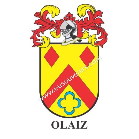 Llavero heráldico - OLAIZ - Personalizado con apellido, escudo de la familia y breve descripción del origen genealógico.