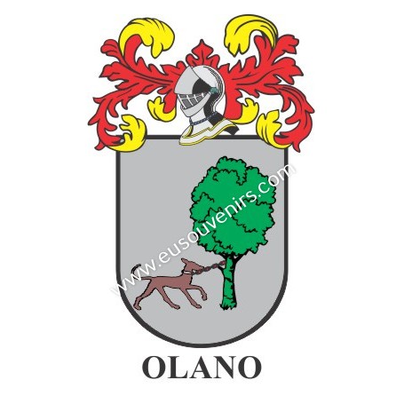 Llavero heráldico - OLANO - Personalizado con apellido, escudo de la familia y breve descripción del origen genealógico.