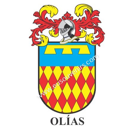 Heraldic keychain - OLIAS - Personalized with surname, family crest and brief description of the genealogical origin.