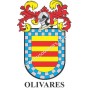 Heraldic keychain - OLIVARES - Personalized with surname, family crest and brief description of the genealogical origin.