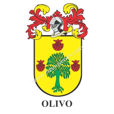 Llavero heráldico - OLIVO - Personalizado con apellido, escudo de la familia y breve descripción del origen genealógico.