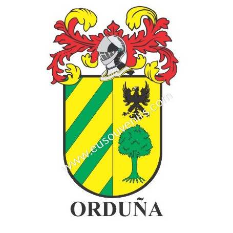 Llavero heráldico - ORDUÑA - Personalizado con apellido, escudo de la familia y breve descripción del origen genealógico.