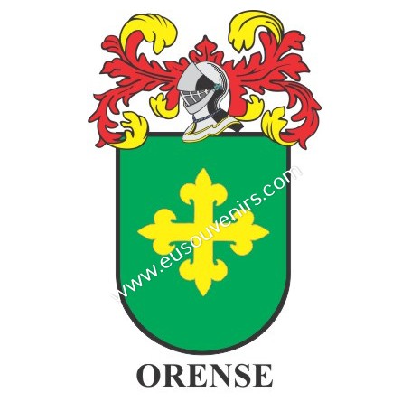 Llavero heráldico - ORENSE - Personalizado con apellido, escudo de la familia y breve descripción del origen genealógico.