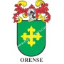 Heraldic keychain - ORENSE - Personalized with surname, family crest and brief description of the genealogical origin.