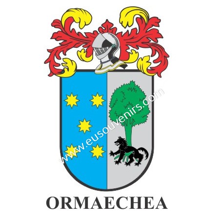 Porte-clés héraldique - ORMAECHEA - Personnalisé avec le nom, l'écusson de la famille et une brève description de l'origine géné