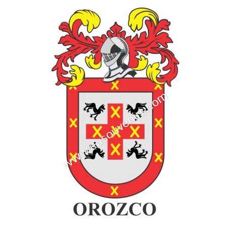 Porte-clés héraldique - OROZCO - Personnalisé avec le nom, l'écusson de la famille et une brève description de l'origine généalo