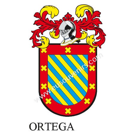 Llavero heráldico - ORTEGA - Personalizado con apellido, escudo de la familia y breve descripción del origen genealógico.