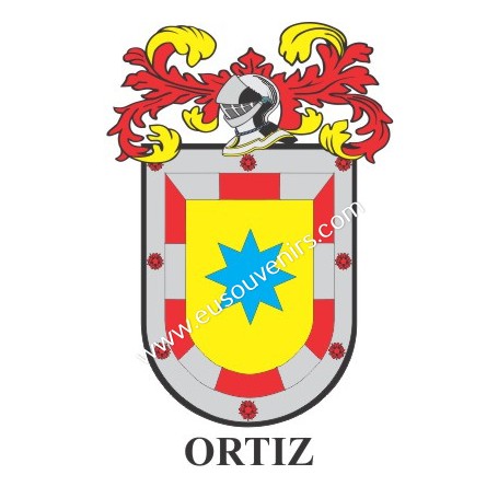 Porte-clés héraldique - ORTIZ - Personnalisé avec le nom, l'écusson de la famille et une brève description de l'origine généalog