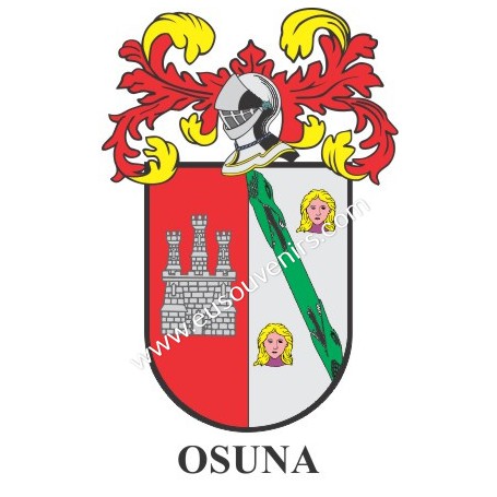 Llavero heráldico - OSUNA - Personalizado con apellido, escudo de la familia y breve descripción del origen genealógico.