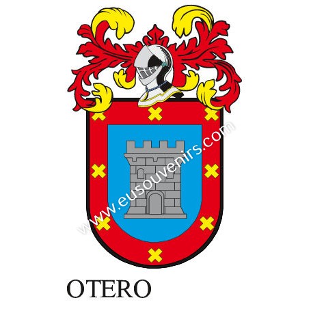 Llavero heráldico - OTERO - Personalizado con apellido, escudo de la familia y breve descripción del origen genealógico.