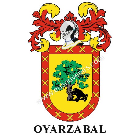 Porte-clés héraldique - OYARZABAL - Personnalisé avec le nom, l'écusson de la famille et une brève description de l'origine géné
