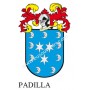 Llavero heráldico - PADILLA - Personalizado con apellido, escudo de la familia y breve descripción del origen genealógico.