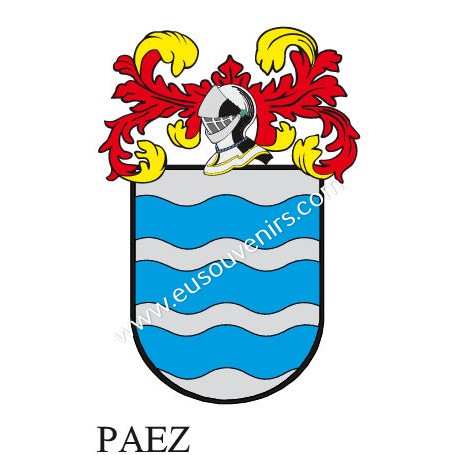 Porte-clés héraldique - PAEZ - Personnalisé avec le nom, l'écusson de la famille et une brève description de l'origine généalogi