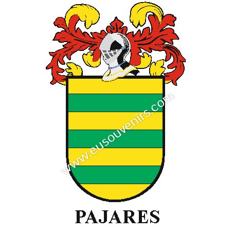 Llavero heráldico - PAJARES - Personalizado con apellido, escudo de la familia y breve descripción del origen genealógico.