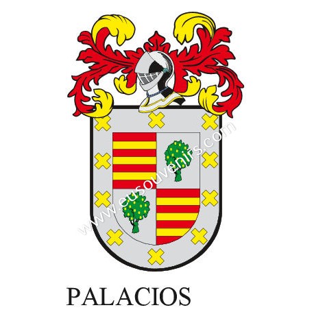 Llavero heráldico - PALACIOS - Personalizado con apellido, escudo de la familia y breve descripción del origen genealógico.