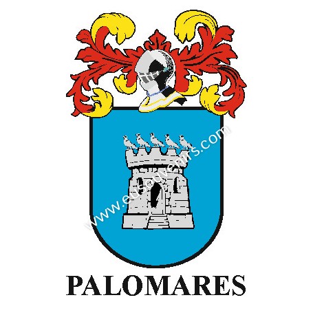 Porte-clés héraldique - PALOMARES - Personnalisé avec le nom, l'écusson de la famille et une brève description de l'origine géné