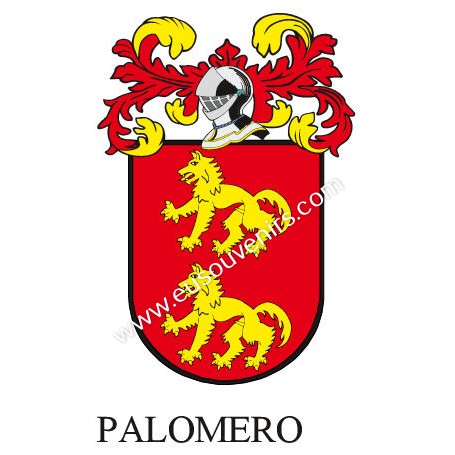 Llavero heráldico - PALOMERO - Personalizado con apellido, escudo de la familia y breve descripción del origen genealógico.