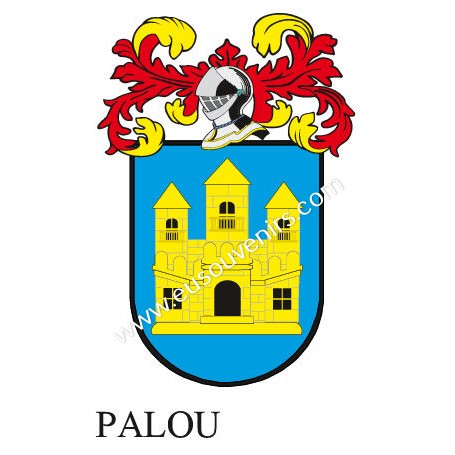 Heraldic keychain - PALOU - Personalized with surname, family crest and brief description of the genealogical origin.