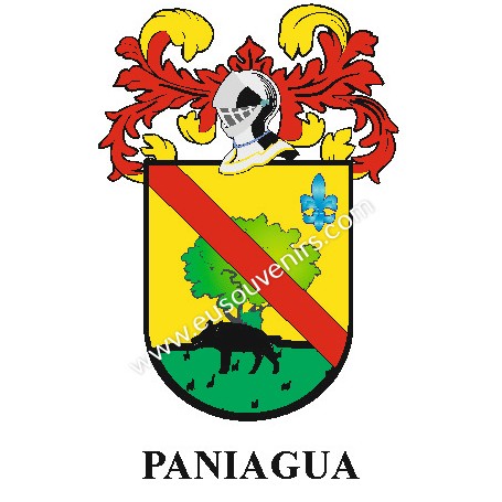 Llavero heráldico - PANIAGUA - Personalizado con apellido, escudo de la familia y breve descripción del origen genealógico.