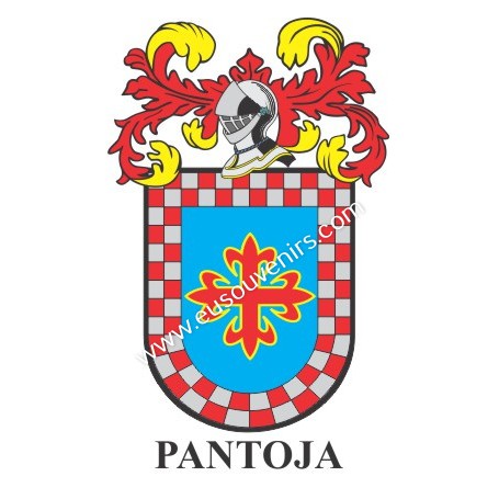 Heraldic keychain - PANTOJA - Personalized with surname, family crest and brief description of the genealogical origin.