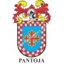 Heraldic keychain - PANTOJA - Personalized with surname, family crest and brief description of the genealogical origin.