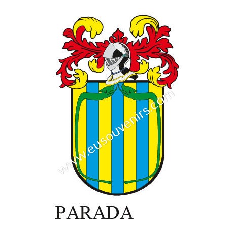 Heraldic keychain - PARADA - Personalized with surname, family crest and brief description of the genealogical origin.