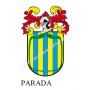 Llavero heráldico - PARADA - Personalizado con apellido, escudo de la familia y breve descripción del origen genealógico.
