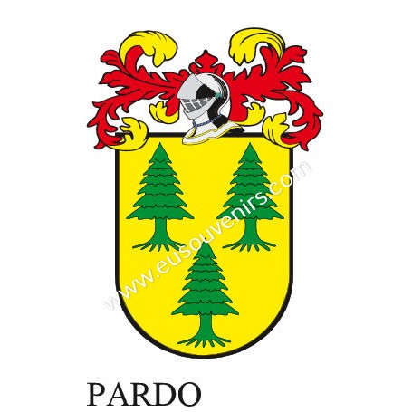 Llavero heráldico - PARDO - Personalizado con apellido, escudo de la familia y breve descripción del origen genealógico.
