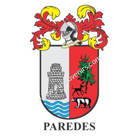 Heraldic keychain - PAREDES - Personalized with surname, family crest and brief description of the genealogical origin.