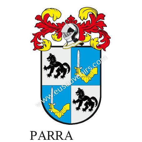 Llavero heráldico - PARRA - Personalizado con apellido, escudo de la familia y breve descripción del origen genealógico.