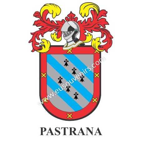 Porte-clés héraldique - PASTRANA - Personnalisé avec le nom, l'écusson de la famille et une brève description de l'origine généa