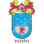 Llavero heráldico - PATIÑO - Personalizado con apellido, escudo de la familia y breve descripción del origen genealógico.