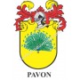 Llavero heráldico - PAVON - Personalizado con apellido, escudo de la familia y breve descripción del origen genealógico.