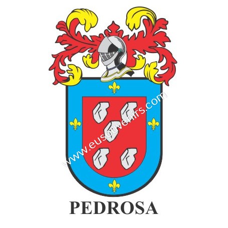 Heraldic keychain - PEDROSA - Personalized with surname, family crest and brief description of the genealogical origin.