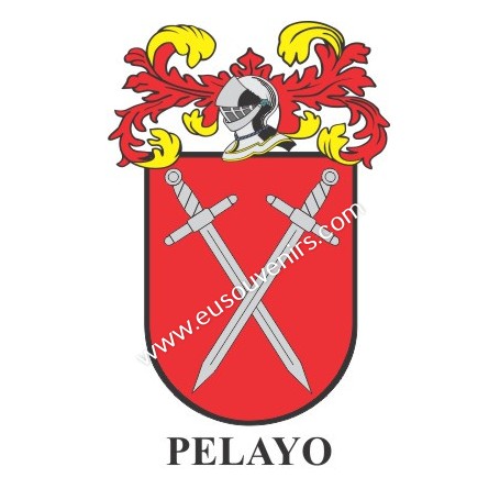 Porte-clés héraldique - PELAYO - Personnalisé avec le nom, l'écusson de la famille et une brève description de l'origine généalo